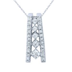 Natural 1.03 CTW Princess Diamond Necklace 14K Gold - REF-127N8Y