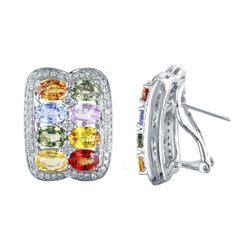 Natural 10.44 CTW Multi-Sapphire & Diamond Earrings 14K Gold - REF-208K8R