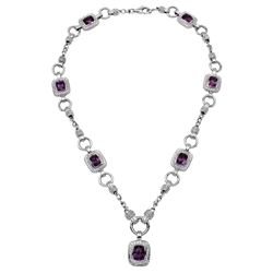 Natural 11.83 CTW Amethyst & Diamond Necklace 14K White Gold - REF-390N6Y