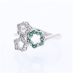 Natural 0.23 CTW Emerald & Diamond Ring 14K White Gold - REF-26W3H