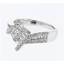 Natural 0.54 CTW Baguette & Diamond Ring 18K White Gold - REF-126W9H