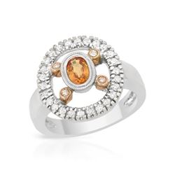 Natural 0.88 CTW Yellow Sapphire & Diamond Ring 18K Two Tone Rose Gold - REF-112N5Y