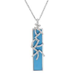 Natural 6.17 CTW Turquoise & Diamond Necklace 14K White Gold - REF-61N2Y