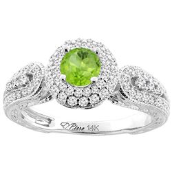 0.95 CTW Peridot & Diamond Ring 14K White Gold - REF-88M7K