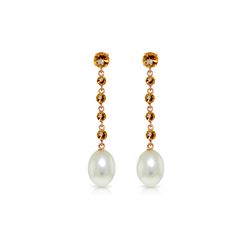 Genuine 10 ctw Citrine & Pearl Earrings 14KT Rose Gold - REF-32Y4F