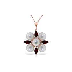 Genuine 6.3 ctw Garnet & Pearl Necklace 14KT Rose Gold - REF-59F2Z
