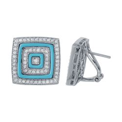 Natural 2.21 CTW Turquoise & Diamond Earrings 14K White Gold - REF-100W8H