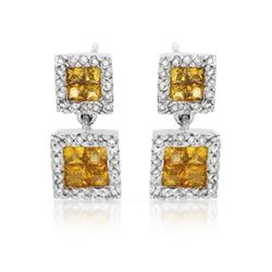 Natural 1.41 CTW Yellow Sapphire & Diamond Earrings 14K White Gold - REF-63F9M