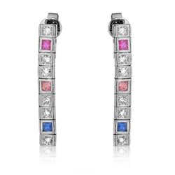 Natural 0.98 CTW Multi-Sapphire & Diamond Earrings 14K White Gold - REF-81T9X