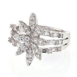 Natural 0.99 CTW Diamond & Baguette Ring 18K White Gold - REF-161K3R