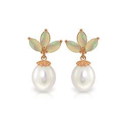Genuine 9.5 ctw Opal & Pearl Earrings 14KT Rose Gold - REF-34T3A