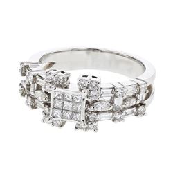 Natural 1.38 CTW Diamond & Baguette Ring 14K White Gold - REF-176T4X