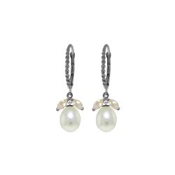Genuine 9 ctw White Topaz & Pearl Earrings 14KT White Gold - REF-39N3R