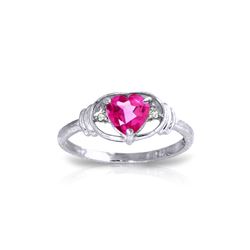 Genuine 0.96 ctw Pink Topaz & Diamond Ring 14KT White Gold - REF-40X5M