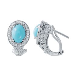 Natural 2.53 CTW Turquoise & Diamond Earrings 14K White Gold - REF-72T9X