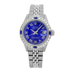 Rolex Pre-owned 26mm Womens Custom Blue with Tracker Stainless Steel