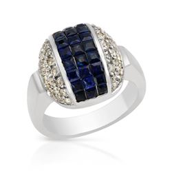 Natural 2.18 CTW Sapphire & Diamond Ring 18K White Gold - REF-267K3R