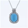 Image 1 : Natural 7.96 CTW Turquoise & Diamond Necklace 14K White Gold - REF-111T6X