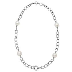 Natural 37.15 CTW Pearl & Diamond Necklace 14K White Gold - REF-188W3H
