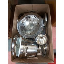 BOX OF ESTATE SILVER FINISH DISHWARE