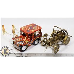2 X DIE CAST BRASS & TIN CARS DECOR