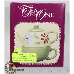"TEA FOR ONE" TEAPOT HAND PAINTED WITH CREAM & SU
