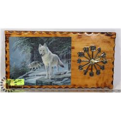 RUSTIC WOOD WOLVES PICTURE WALL CLOCK