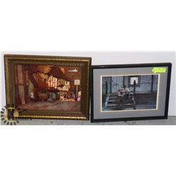 LOT OF 2 ART - STRUMMING A TUNE ON STEPS PRINT