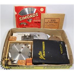 BOX OF ASSORTED SAW + DADO HEAD BLADES