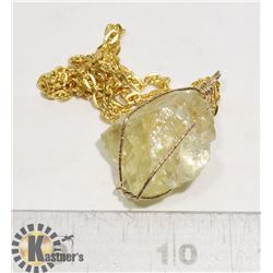 WIRE WRAPPED LEMON CRYSTAL PENDANT WITH CHAIN