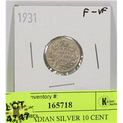 1931 CANADIAN SILVER 10 CENT COIN