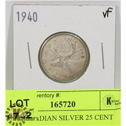 1940 CANADIAN SILVER 25 CENT COIN