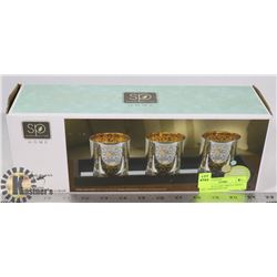 METALLIC GLASS 3 PIECE CANDLE SET- "SARAH PEYTON