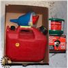 Image 1 : GAS CAN WITH PORTABLE FUEL FILTER & ASSORTED