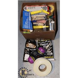 PAINTING TRAYS, ROLLERS, ROLLS, BRUSHES- ASSORTED