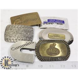 6 TRUCKER BELT BUCKLES INCLUDING MACK, CUMMINS &