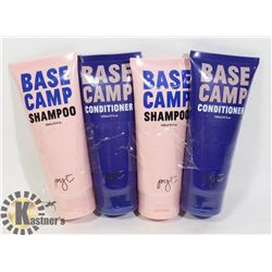 TWO BOTTLES OF BASE CAMP SHAMPOO AND TWO BOTTLES