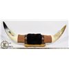 Image 1 : WALL MOUNT LEATHER WRAPPED BULL HORNS