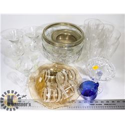 ASSTED CRYSTAL/FOOTED LGE BOWL/ETCHED GLASS ETC