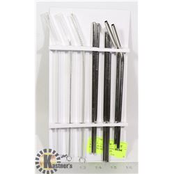 METAL & GLASS STRAWS WITH CLEANING BRUSHES (9)