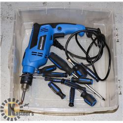 TOTE WITH MASTERCRAFT CORDED DRILL AND ASSORTED