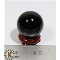 #77-BLACK OBSIDIAN SPHERE BALL + STAND 30mm