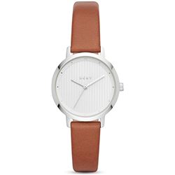 NEW DKNYY 32MM WHITE DIAL BROWN LEATHER BAND WATCH