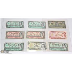 LOT OF 9 OLD CANADA BANK NOTES
