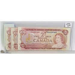 LOT OF 3-1974 TWO DOLLAR BILLS