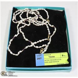 3 NECKLACES/ FRESHWATER PEARLS AND AMETHYSTS