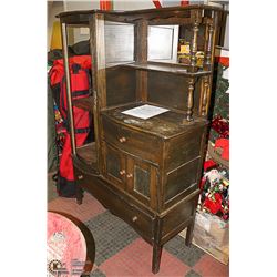 ANTIQUE OAK CABINET - MISSING CURVED GLASS