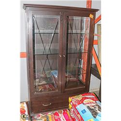 6FT TALL WOOD & GLASS DISPLAY HUTCH