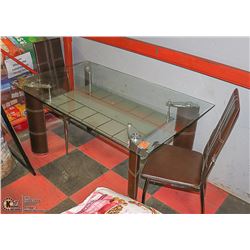 BROWN LEATHERETTE GLASS TOP KITCHEN TABLE WITH 2