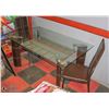 Image 1 : BROWN LEATHERETTE GLASS TOP KITCHEN TABLE WITH 2